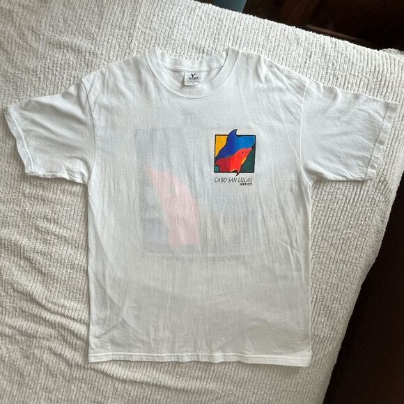 Vintage Cabo San Lucas Dolphin Graphic Tee Mexico Tourist Shirt Y2K Size L - Picture 3 of 11